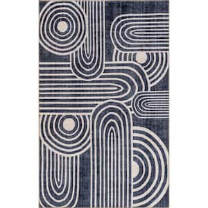 Bernadette Reversible Machine Washable Beige And Navy 7 ft. 6 in. x 10 ft. Area Rug