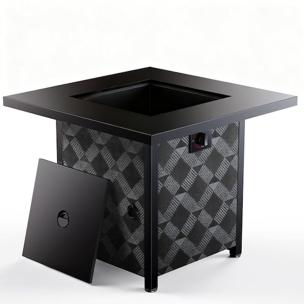34.25 in. x 34.25 in Black Square Steel 50,000 BTU Propane 2-in-1 Square Fire Pit Table with Removable Lid