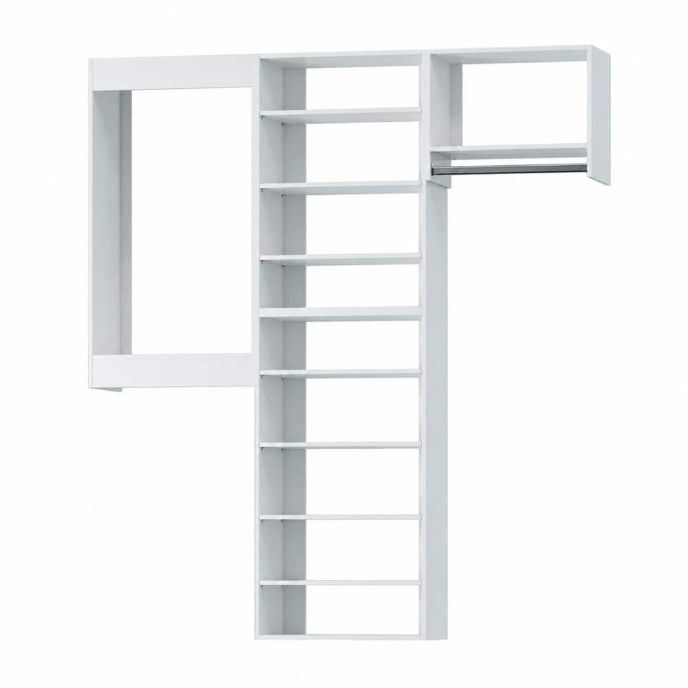 90 in W White Modular Closet System Wood Closet Organizer Storage Unit for Clothes Shoes Handbags and Accessories
