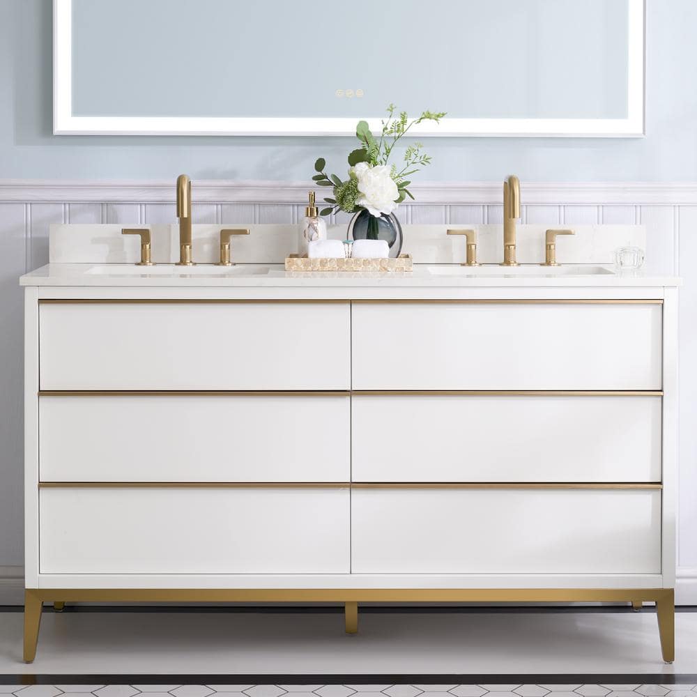 NOLAN 60 in. W x 22 in. D x 35 in. H cUPC Double Sinks Freestanding Bath Vanity in White with Carrera White Quartz Top price history on PriceWatchPro