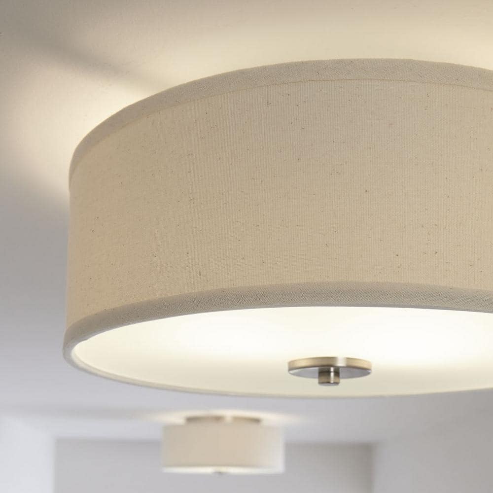 Brushed Nickel Drum Flush Mount Light with Glass Diffuser