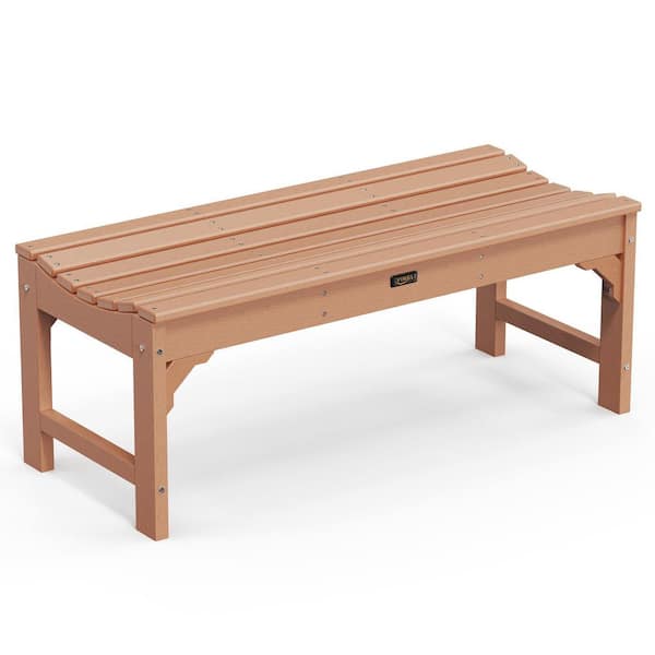VINGLI 46 in. Teak Plastic Outdoor Bench Garden Bench HDPE Porch Bench Oversized Park Bench 800 lbs. Weight Capacity