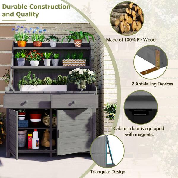 Unbranded - Fir Wood Series 47.2 in. W x 65 in. H Gray Potting Bench Workstation with Storage Shelves, Drawer and Cabinet (1 Pack)
