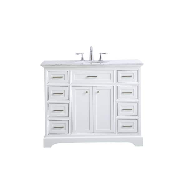Unbranded Simply Living 42 in. W x 21.5 in. D x 35 in. H Bath Vanity in White with Carrara White Marble Top
