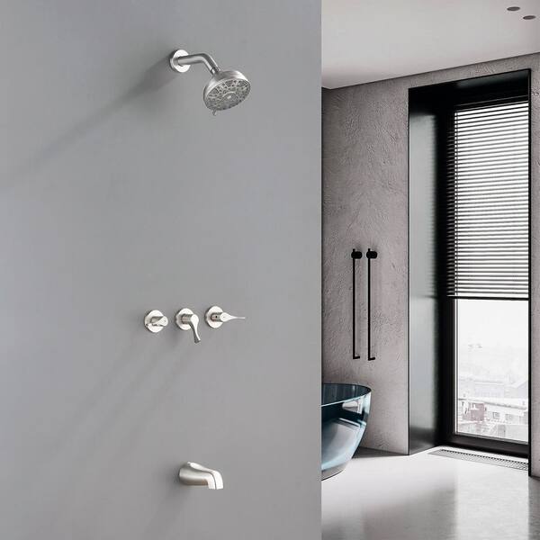 Vara 3 Handle 6-Spray 2-Way Tub and Shower Faucet 1.8 GPM in Brushed Nickel Valve Included