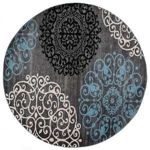 Contemporary Modern Floral Gray 6 ft. 6 in. Round Area Rug