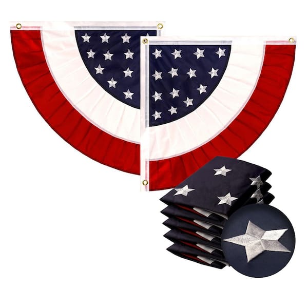 1.5 ft. x 1.5 ft. Embroidered USA Center Quarter Circle Fan Flag with Canvas Header Brass Grommets (5-Pack)