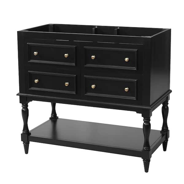 Dervin 35.5 in. W Modern Freestanding Bath Vanity Cabinet without Top in Black with 4 Drawers and Open Storage Shelf
