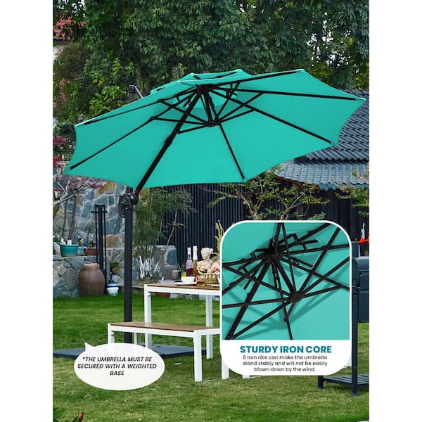 10 ft. Round Cantilever Tilt Patio Umbrella with Crank in Peacook Blue