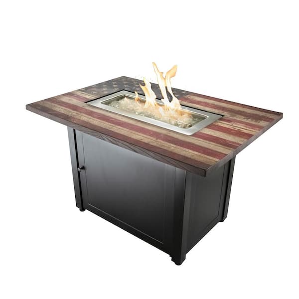 Endless Summer 40 in. x 28 in. Outdoor Rectangular Steel Frame LP Gas Fire Pit in Flag Print with Electronic Ignition and Cover