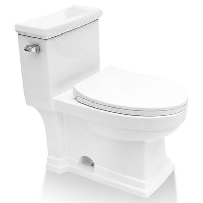 12 in. Rough-In 1-piece 1.28 GPF Side Left Single Flush Elongated Siphonic Jet Toilet in White, Seat Included