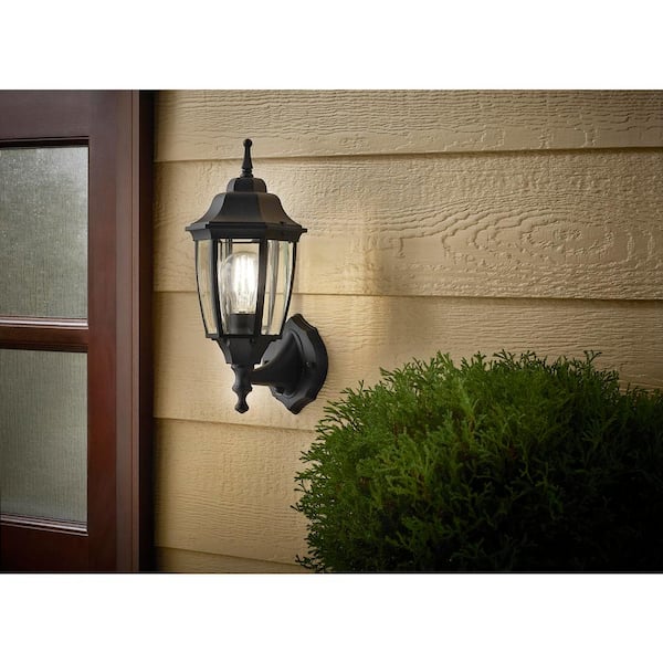 14 in. 1-Light Black Hardwired Dusk-to-Dawn Outdoor Wall Light Lantern Sconce with No Bulb Included