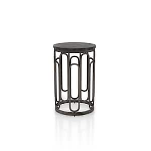 Farley 13.34 in. Black Round Stone Side Table With Metal Frame