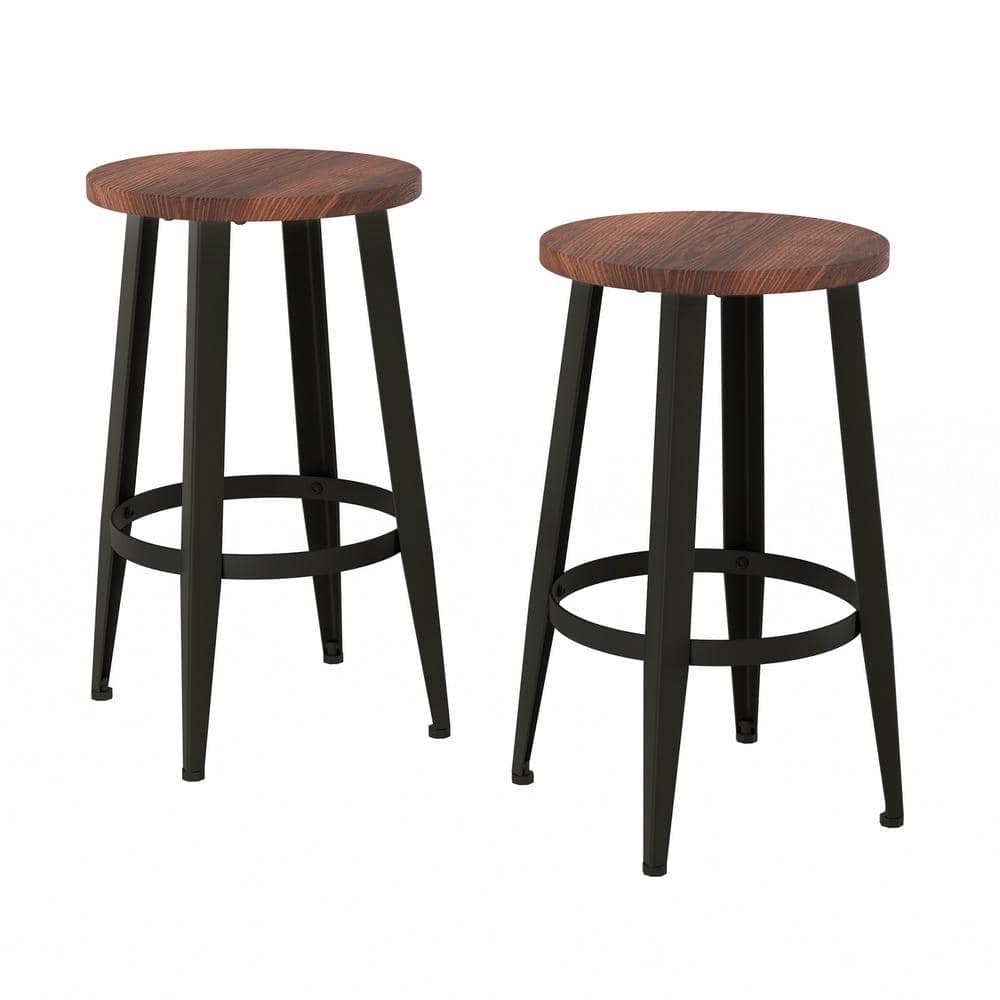 Lavish Home 24 in. Vintage Backless Metal Counter Stools with Wooden