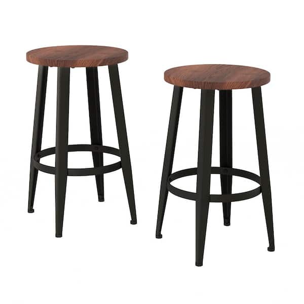 Lavish Home 24 in. Vintage Backless Metal Counter Stools with Wooden Seat (Set of 2)