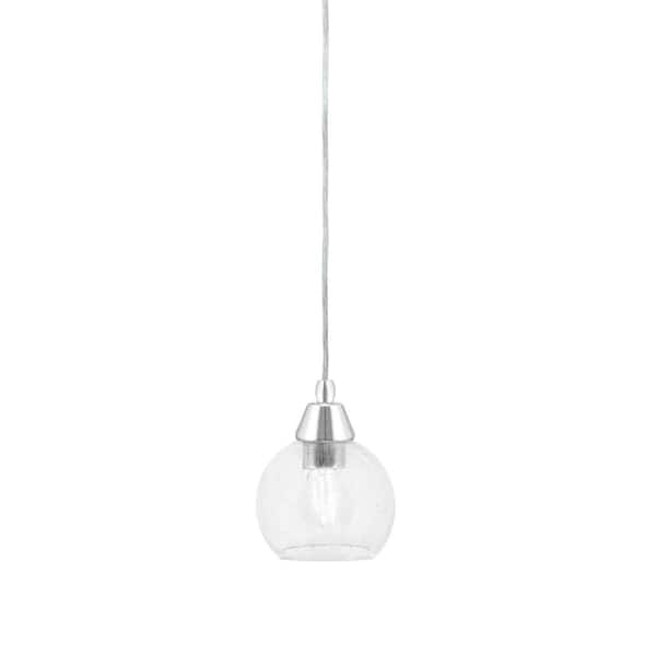Unbranded Bryson 5.75 in. 1-Light Chrome Cord Pendant Light with 5.75 in. Clear Bubble Glass Shade, no bulb included