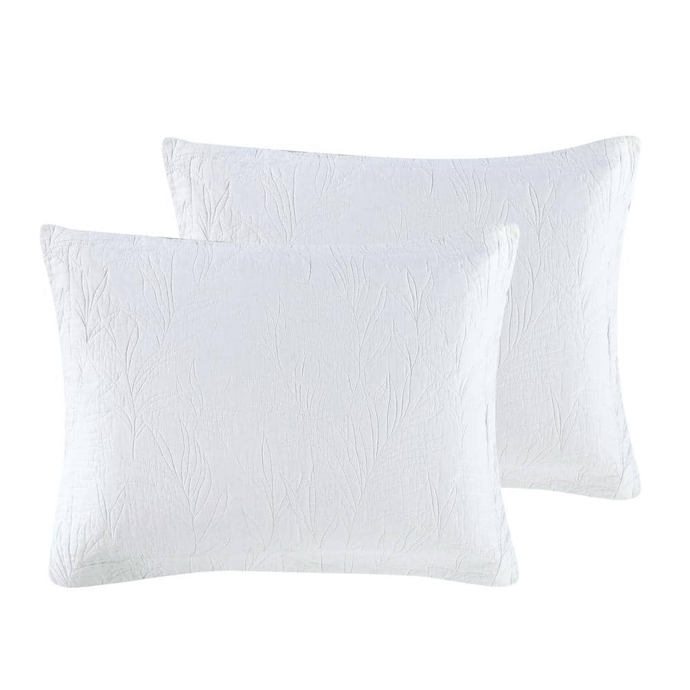 White Embroidered Cotton Standard Shams, 2-Pack