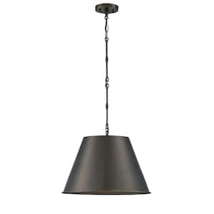 Alden 18.25 in. W x 12.5 in. H 1-Light Old Bronze Shaded Pendant Light with Metal Bell Shade