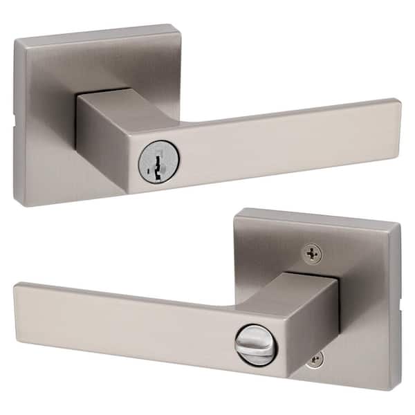 Brushed Nickel Keyed Entry Entrance Door Knob Handles Lockset Leverset with Keys 