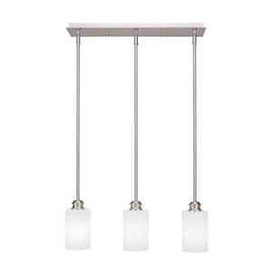 Albany 60-Watt 3-Light Brushed Nickel, Linear Pendant Light with 4 in. White Matrix Glass and No Bulbs Included