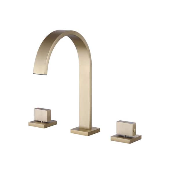Widespread Double Knob Handle 3-Hole Square Bathroom Faucet in Brushed Gold