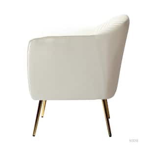Velvet Barrel Chair, Accent Armchair, Living Room Chair With Channel Tufting, Metal Foot, Bedroom, Club and Salon, Ivory