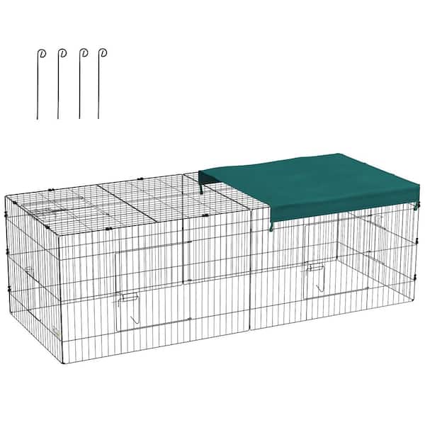 87 in. Small Animal Playpen, Pet Playpen Yard Fence for Rabbits, Chicken, Chinchillas w/ Roof for Indoor Outdoor, Green