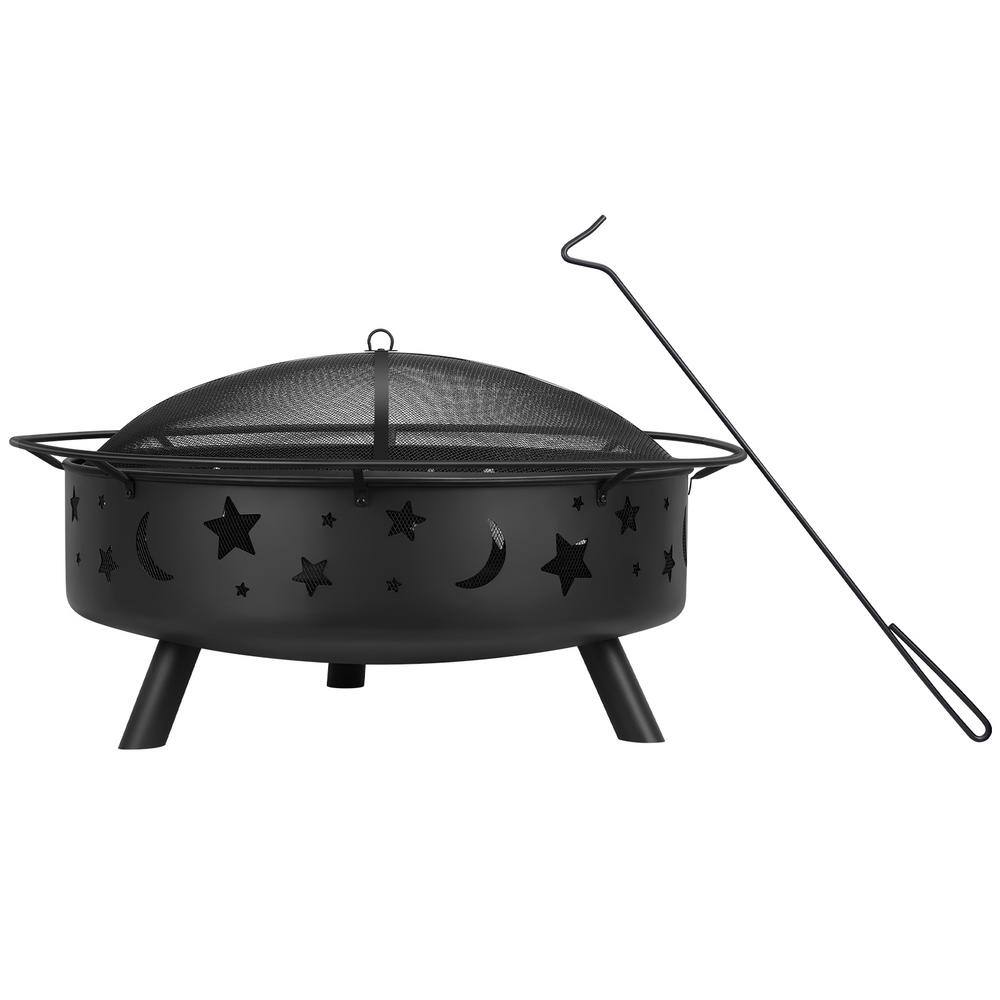 Oumilen 42.5 in. Fire Pit with Cooking Grate and Poker in Black KLF ...