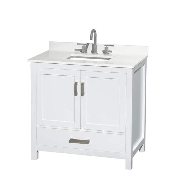 Wyndham Collection Sheffield 36 in. W. x 22 in. D x 35 in. H Single Bath Vanity in White with White Quartz Top