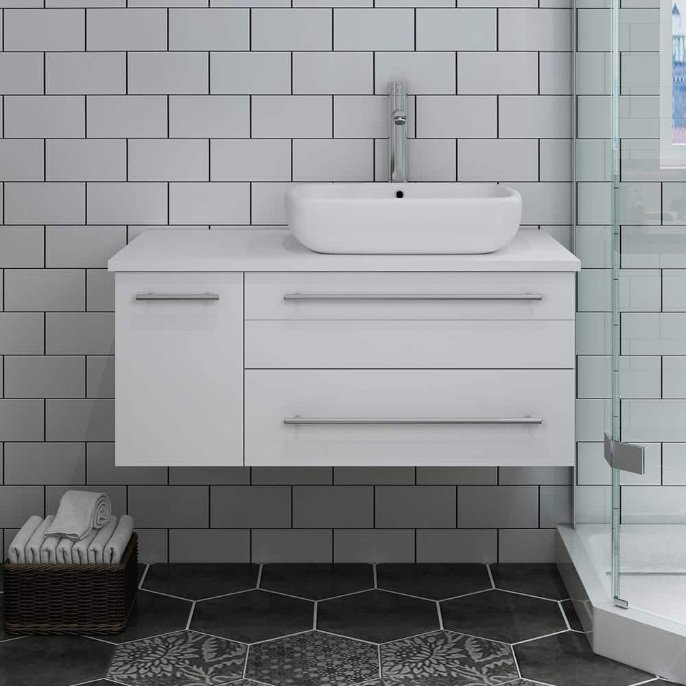 Lucera 36" White Wall Mounted Single Vessel Sink Vanity