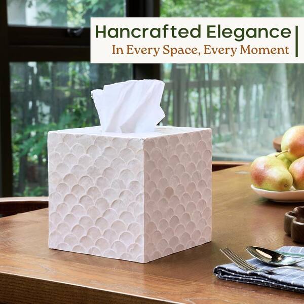 Whatseaso 1 Pack Square Capiz Tissue Box Cover with Bottom Slider