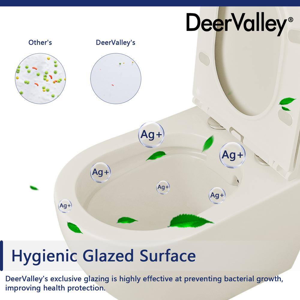 Beige Ceramic Elongated Wall-Mounted Dual Flush Toilet
