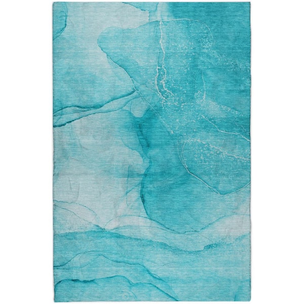 Dream Shag Premium Machine Washable Abstract ADS507 Teal 8 ft. x 10 ft. Area Rug