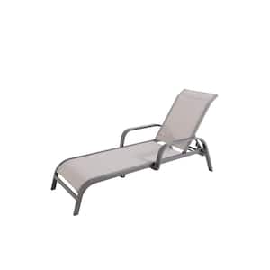 Mix and Match Dark Taupe Reinforced Aluminum Sling Outdoor Patio Stack Chaise Lounge with Sunbrella Elevation Stone