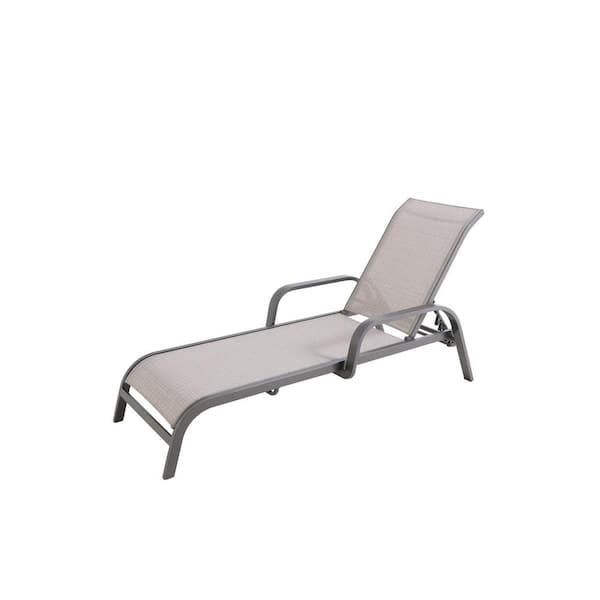 Home Decorators Collection Mix and Match Dark Taupe Reinforced Aluminum Sling Outdoor Patio Stack Chaise Lounge with Sunbrella Elevation Stone