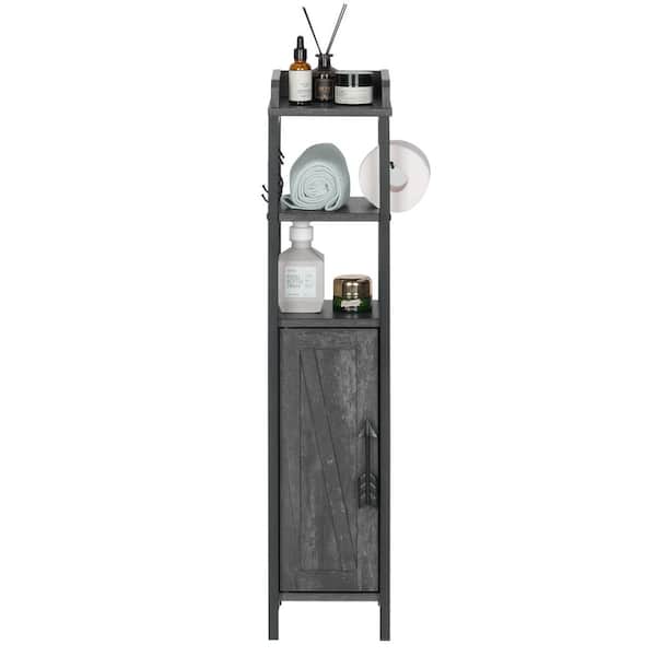 Narrow Bathroom Cabinet with Toilet Paper Holder Rustic Accent Storage Cabinet for Tight Corners Gray 31.5 in. H