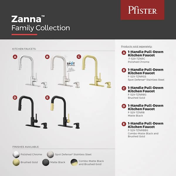 Pfister Zanna Pull Down Sprayer Kitchen Faucet with Deckplate and