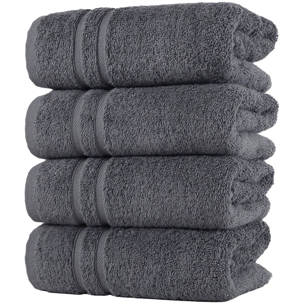100% Cotton 4 Pack Premium Gray Hand Towels-Quick-Dry, High Absorbent, for 