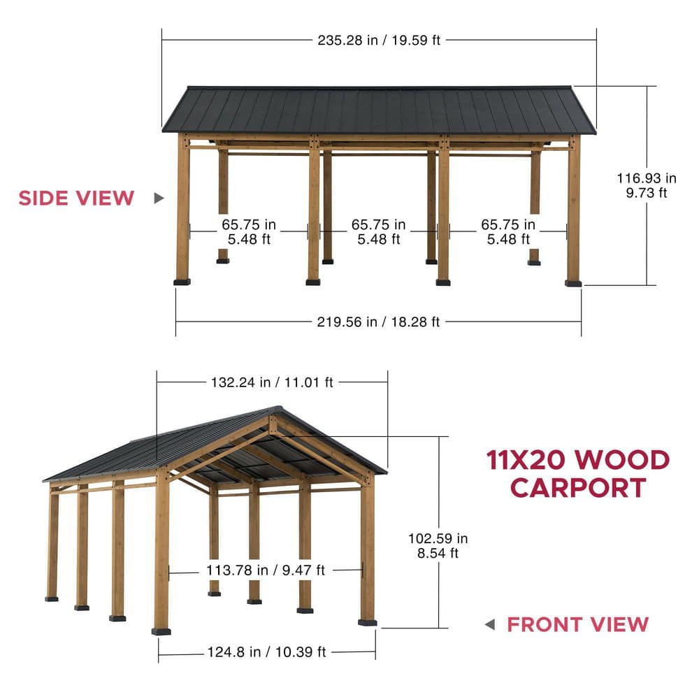 Large Cedar Wood Carport with Black Metal Roof
