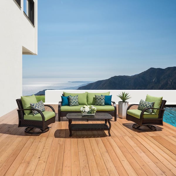 RST BRANDS Barcelo 4-Piece Motion Wicker Patio Deep Seating Conversation Set with Sunbrella Ginkgo Green Cushions