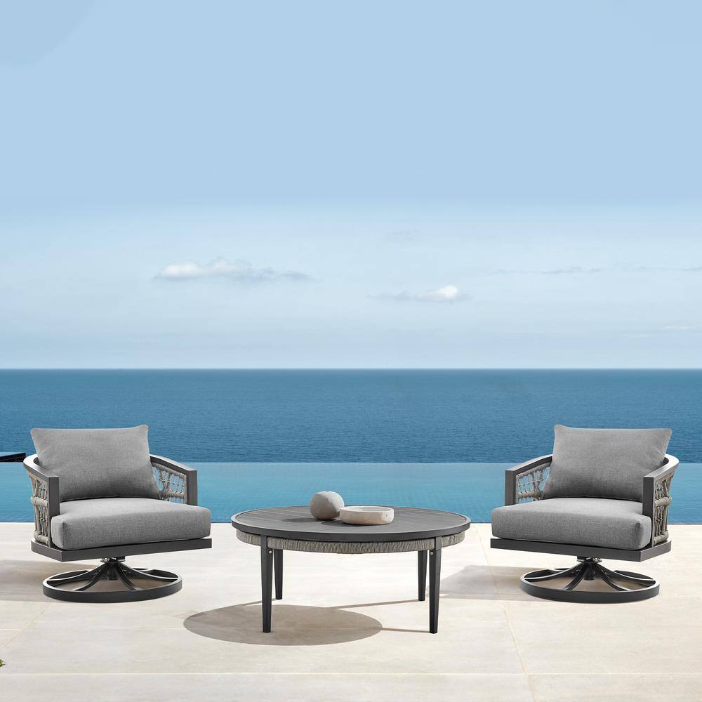 Zella Warm Gray 3-Piece Aluminum Patio Conversation Set with Earl Gray Cush