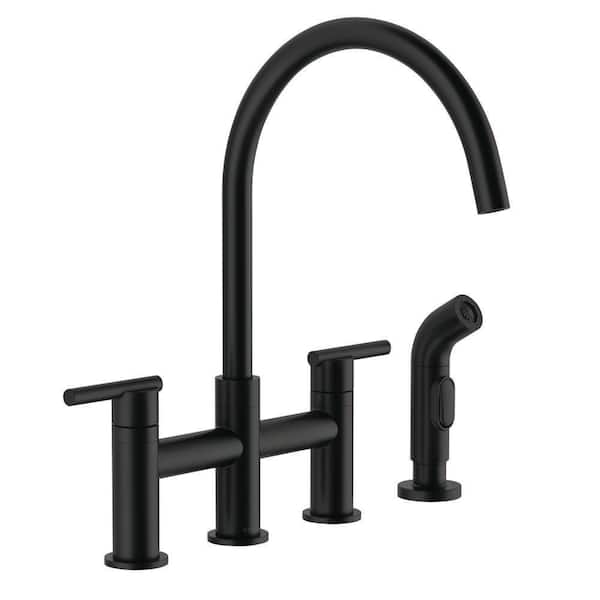 Parma Double Handle Deck Mount Bridge Kitchen Faucet with Spray with 1.75 GPM in Satin Black