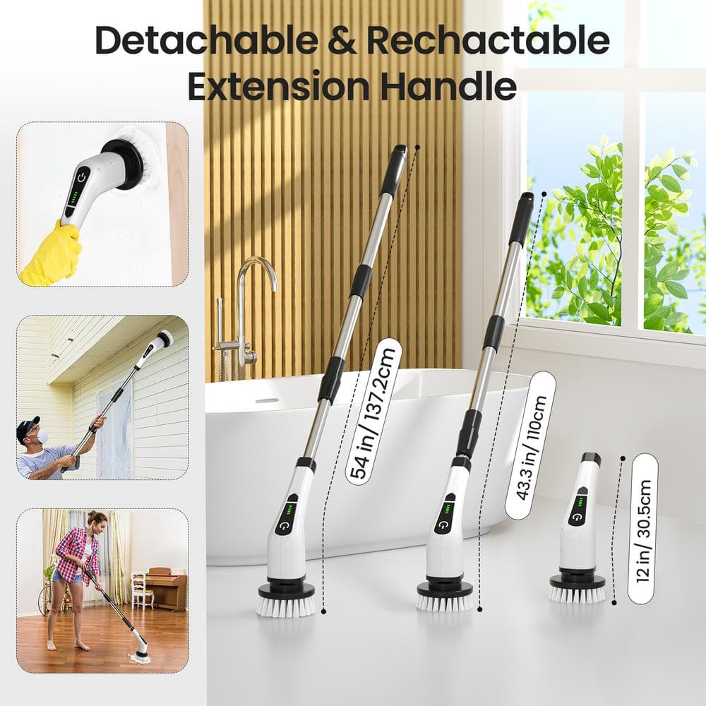Cordless Electric Spin Scrubber with Adjustable Handle and 7 Heads