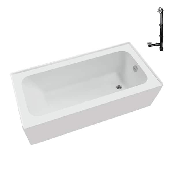 60 in. x 30 in. Soaking Acrylic Alcove Bathtub with Right Drain in Glossy White, External Drain in Polished Chrome