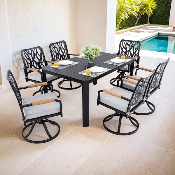 Arvello 7-Piece Aluminum Outdoor Dining Set with Swivel Rocking Chairs Sunbrella Cushions