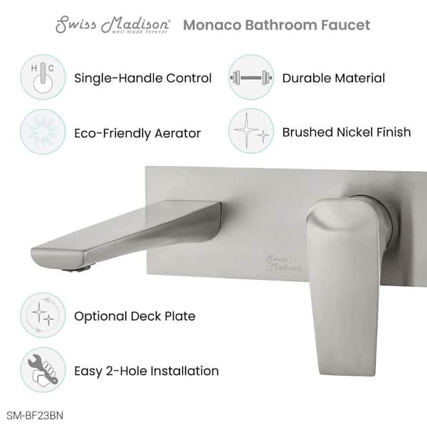 Monaco Single-Handle Wall Mount Bathroom Faucet in Brushed Nickel