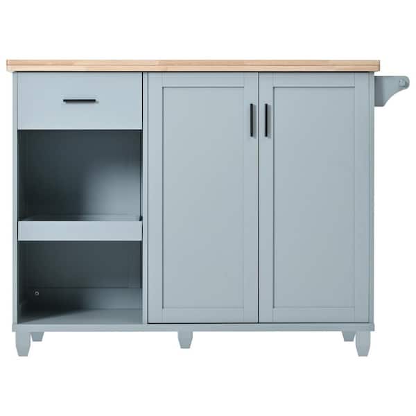 Zeus & Ruta Blue Kitchen Island with Foldable Counter Top, Storage Cart with Towel Rack and Drawer, Outdoor Grill Cart on Wheels