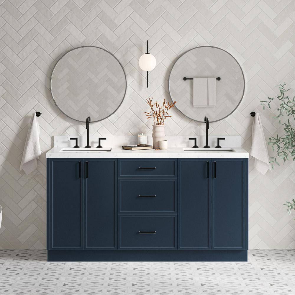 Midnight Blue Double Freestanding Vanity with Carrara White Quartz Top