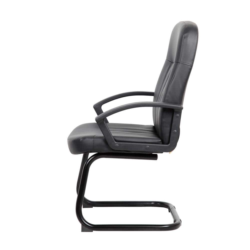 Black Leather High Back Reception Chair with Fixed Arms