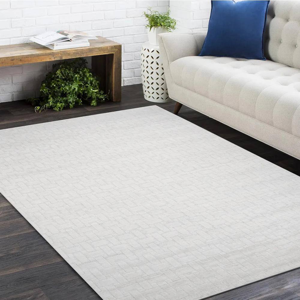 Ivory Geometric Handmade Wool-Blend 3' x 5' Rug